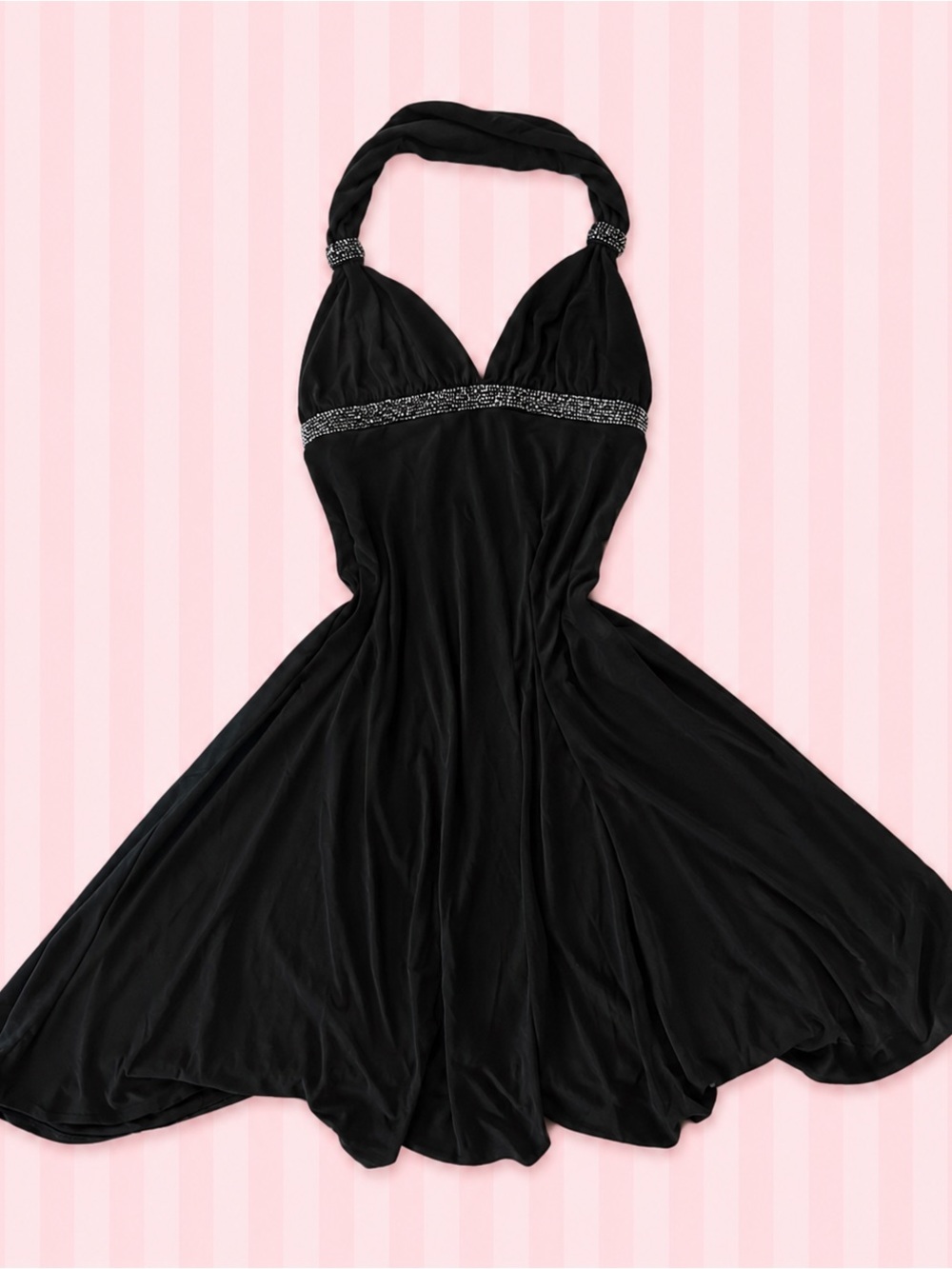 Express Black Rhinestone Halter Fit & Flare Dress ✨🖤